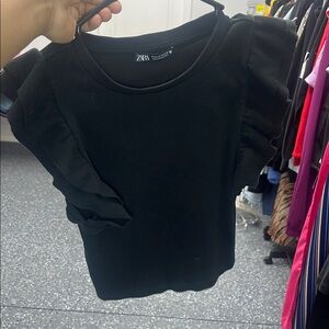 Zara Black Ruffle Sleeve Top